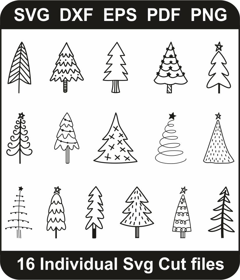 Christmas Tree Svg Pack | Pine Tree PNG Pack | Christmas Tree Outline