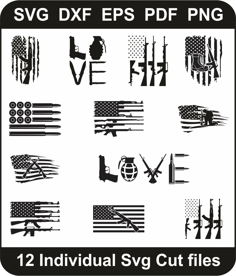 Download Gun Flag Svg Bundle Love Military Svg Design Pack For Cricut Silhouette