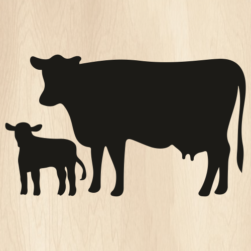 Cow And Calf Black Svg